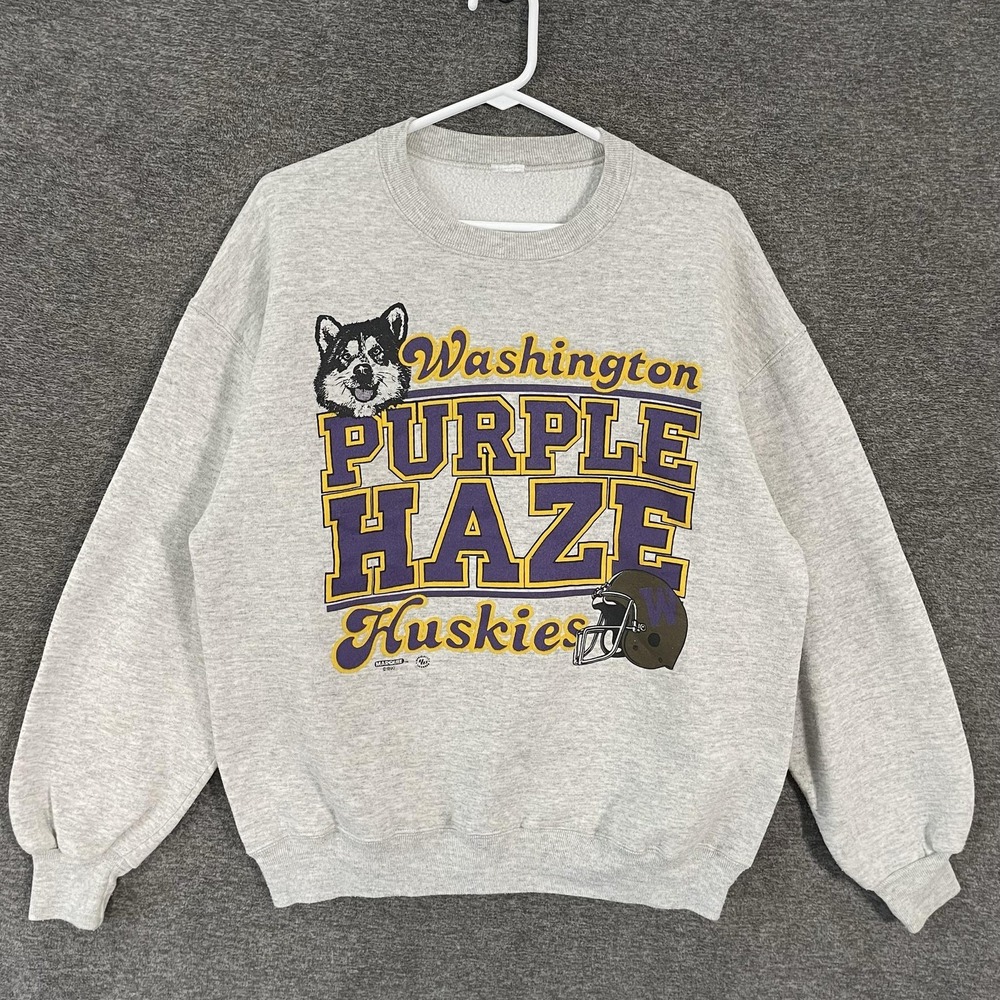 Vintage Washington Huskies Sweatshirt Mens XL Gray NCAA Football Marquee 1990